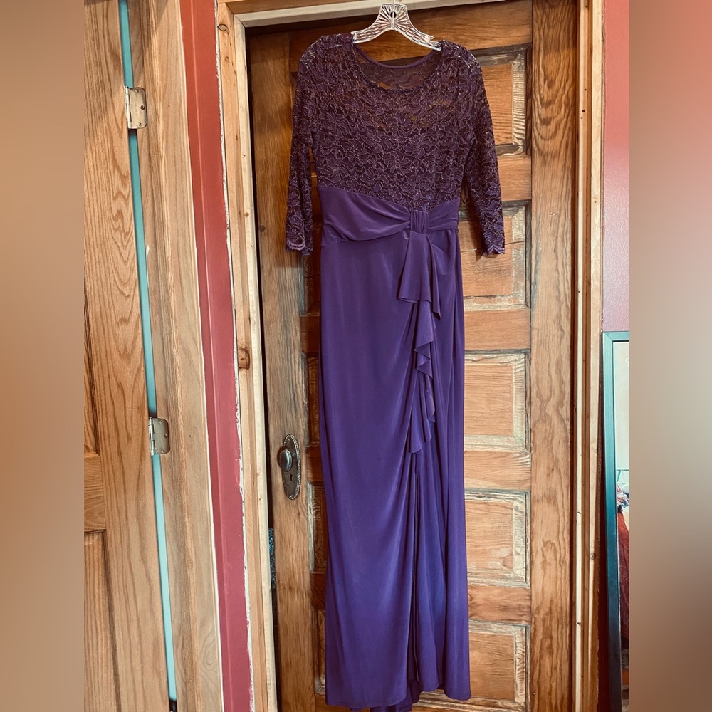 Floor Length Marina Purple Lace Evening Gown